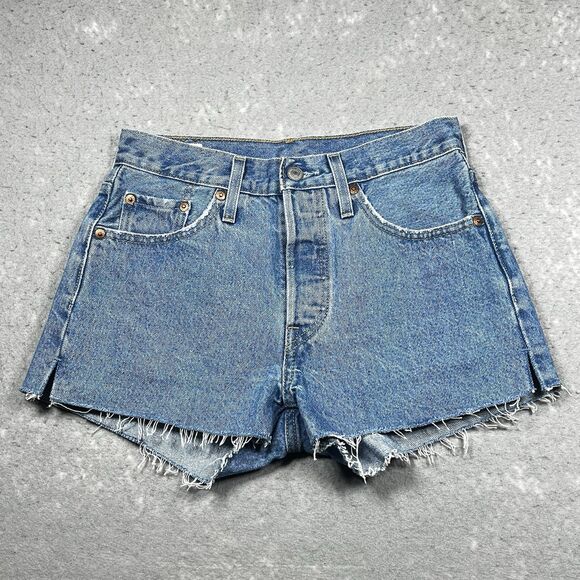 Levi's 501 Shorts Womens Sz 25 Blue 100% Cotton Pockets Raw Hem Button Fly - Picture 1 of 16